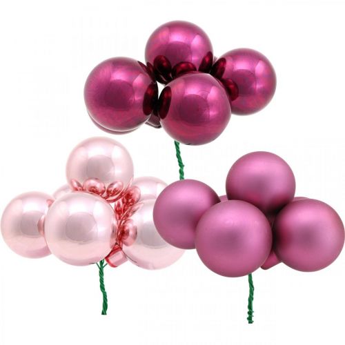 Floristik24 Mini Christmas Ball Pink Mirror Berry Glass Ø40mm Mix 32szt.