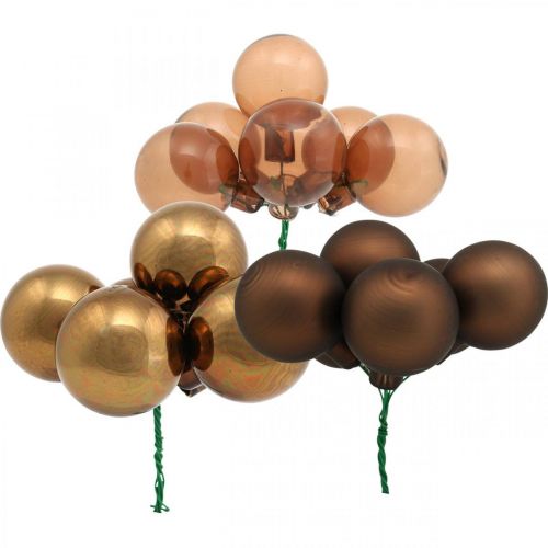 Floristik24 Mini Christmas Ball Brown Glass Mirror Berries Ø40mm Mix 32szt