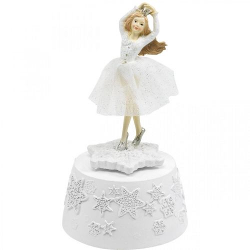 Floristik24 Pozytywka Ballerina biała Dekoracja zimowa Ø10,5cm H18,5cm