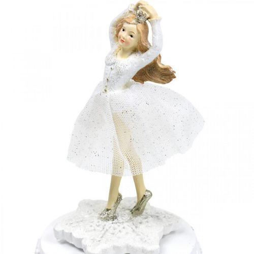 Floristik24 Pozytywka Ballerina biała Dekoracja zimowa Ø10,5cm H18,5cm