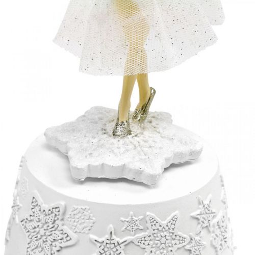 Floristik24 Pozytywka Ballerina biała Dekoracja zimowa Ø10,5cm H18,5cm