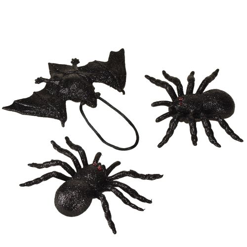 Figurki pająków, nietoperzy czarne 10cm, 14cm 3 sztuki