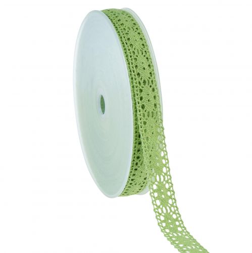 Wstążka koronkowa ozdobna zielona B18mm 20m