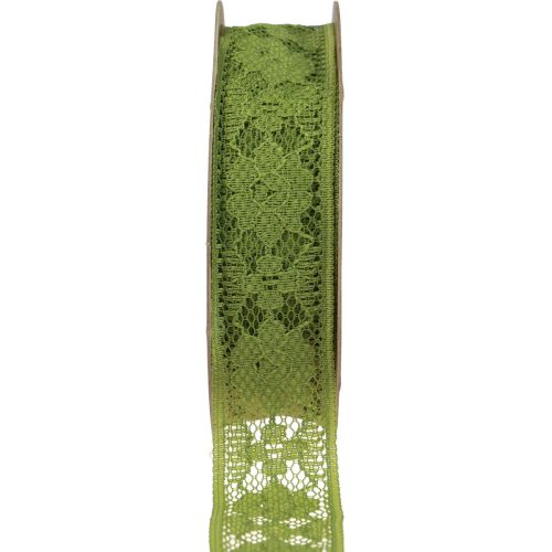Produkt Wstążka koronkowa zielona 25mm z motywem kwiatowym Wstążka dekoracyjna koronkowa 15m