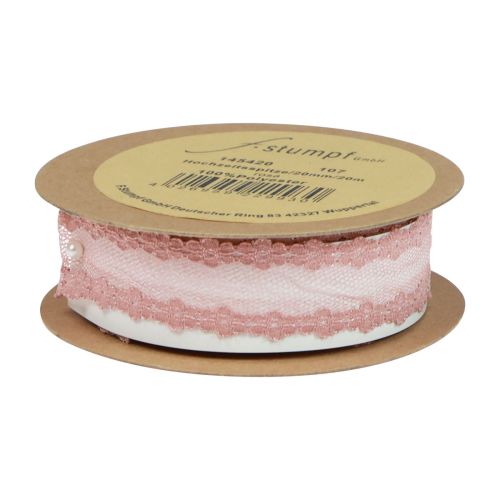 Produkt Wstążka koronkowa Wstążka ślubna Wstążka koronkowa stary róż 20mm 20m
