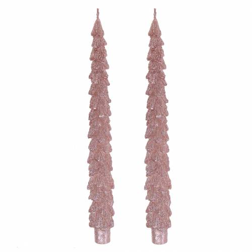 Floristik24 Świece stożkowe jodła różowa metalik 30mm×260mm 2szt.