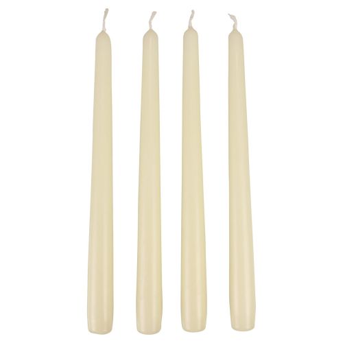 Floristik24 Świece stożkowe, świece w sztyfcie, kość słoniowa biała, 250/23 mm, 12 sztuk
