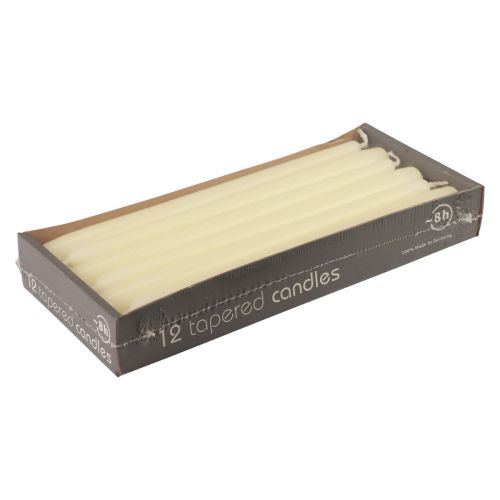 Floristik24 Świece stożkowe, świece w sztyfcie, kość słoniowa biała, 250/23 mm, 12 sztuk