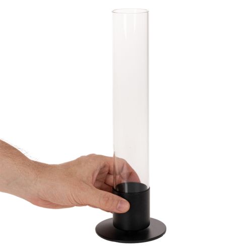 Świecznik stożkowy ze szklanym cylindrem. Prosty i ponadczasowy. 31 cm | Floristik24.pl