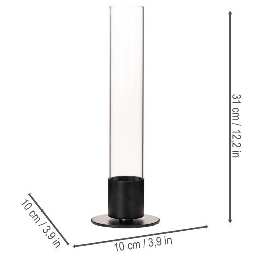 Świecznik stożkowy ze szklanym cylindrem. Prosty i ponadczasowy. 31 cm | Floristik24.pl