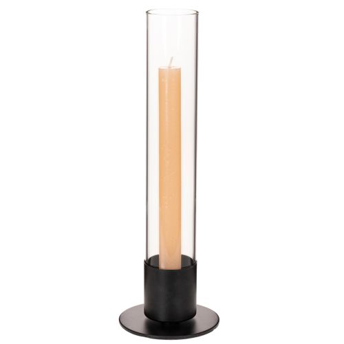 Świecznik stożkowy ze szklanym cylindrem. Prosty i ponadczasowy. 31 cm | Floristik24.pl