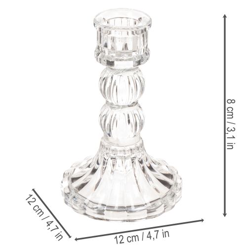 Przezroczysty świecznik, klasyczny design, dekoracja stołu, 12 cm, 2 sztuki | Floristik24.pl
