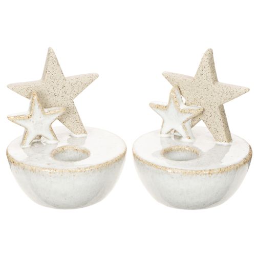 Ceramiczne świeczniki w kształcie gwiazdek, dekoracja świąteczna, 11 cm, 2 sztuki