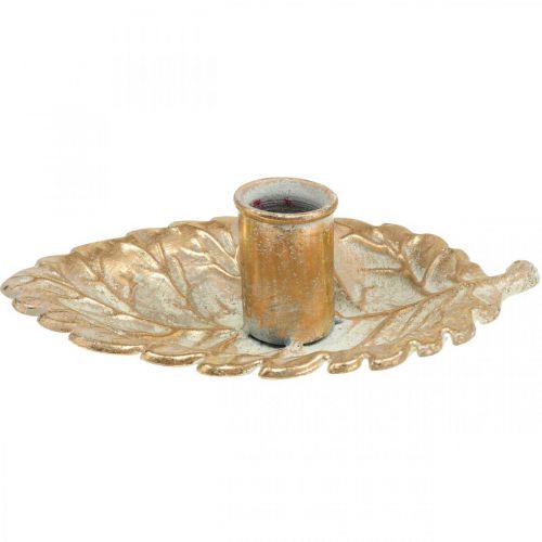 Floristik24 Świecznik Talerz Liście Złoty 16,5x10,5x5cm