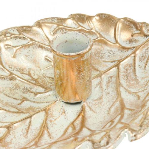 Floristik24 Świecznik Talerz Liście Złoty Vintage 26x16x6cm