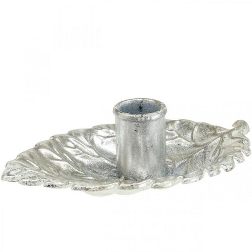 Świecznik talerz srebrny liść 16,5x10,5x5cm