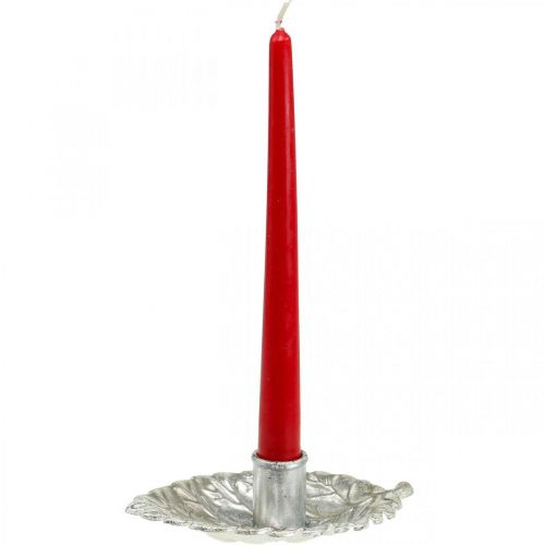 Floristik24 Świecznik talerz srebrny liść 16,5x10,5x5cm