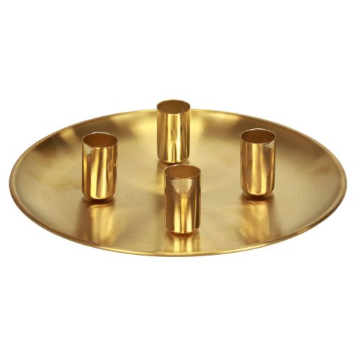 Świecznik sztyftowy złoty Ø2,5cm metalowy talerz na świecę Ø23cm