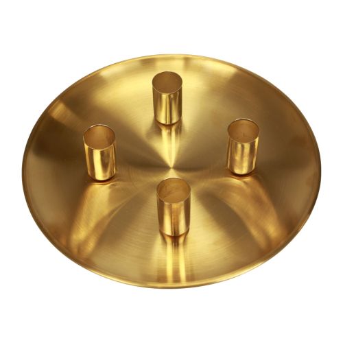 Floristik24 Świecznik sztyftowy złoty Ø2,5cm metalowy talerz na świecę Ø23cm