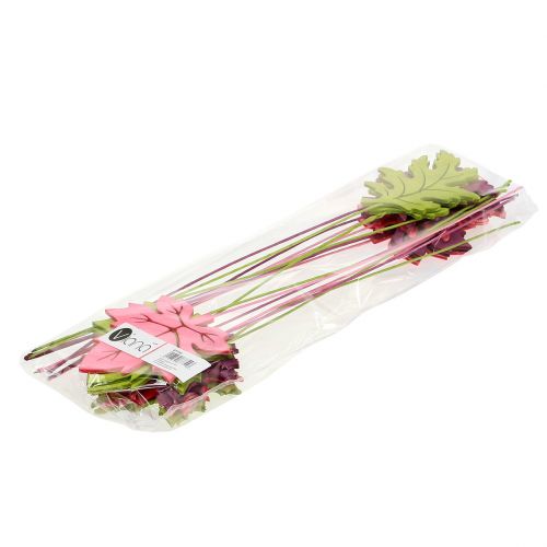 Floristik24 Ozdobny listek wtyczkowy różowy, zielony, bordowy 8cm 18 szt