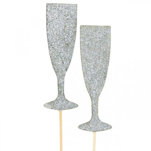 Produkt Ozdoba sylwestrowa kieliszek do szampana srebrne korki kwiatowe 9cm 18 szt