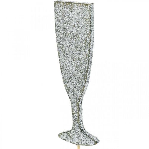 Produkt Ozdoba sylwestrowa kieliszek do szampana srebrne korki kwiatowe 9cm 18 szt
