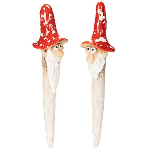 Figurka krasnala do przyklejania, z długą brodą i kapeluszem w kształcie grzyba, dekoracja, 17cm, 2 szt. kupić | Floristik24.pl