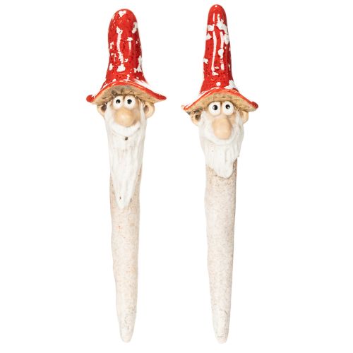 Figurka krasnala do przyklejania, z długą brodą i kapeluszem w kształcie grzyba, dekoracja, 17cm, 2 szt. | Floristik24.pl