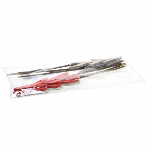 Floristik24 Korek dekoracyjny jodła czerwony/szary/biały H42cm 6szt.