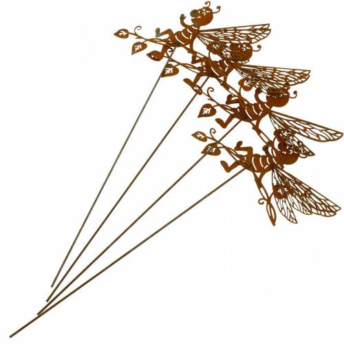 Floristik24 Wtyczka ogrodowa Rdzawa Pszczoła 34,5×14cm Metalowa dekoracja ogrodowa 4szt.