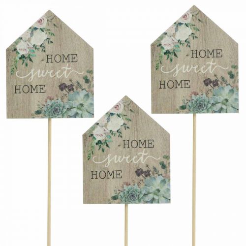 Wtyki kwiatowe drewniane Home Sweet Home decoration 6,5x7,5cm 18szt