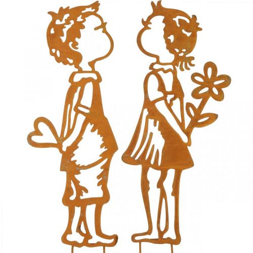Floristik24 Nostalgiczne wtyki, chłopiec i dziewczynka, dekoracja ogrodowa, wtyk do kwiatów patyna L46,5 cm zestaw 2