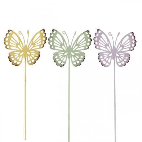 Floristik24 Kołek ogrodowy motylek metalowy trójkolorowy dł.25cm 6szt