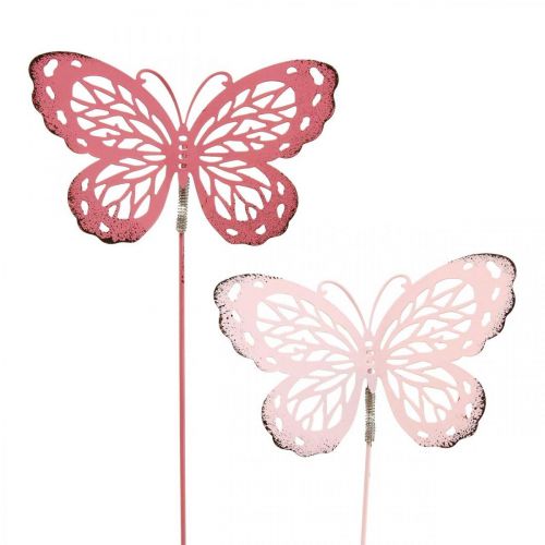 Kołek ogrodowy motyl metalowy różowy W30cm 6szt