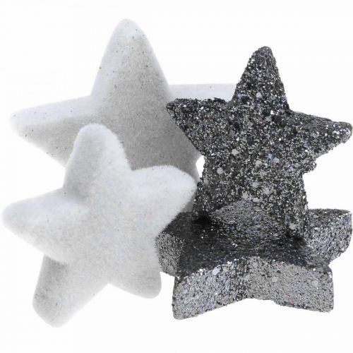 Floristik24 Dekoracja rozproszona gwiazdki bożonarodzeniowe szaro/czarne Ø4/5cm 40szt
