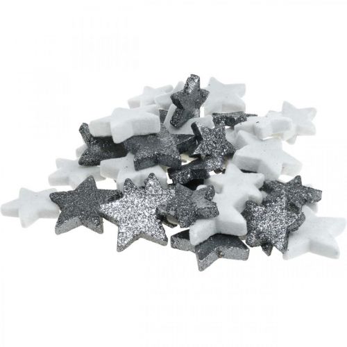 Floristik24 Dekoracja rozproszona gwiazdki bożonarodzeniowe szaro/czarne Ø4/5cm 40szt