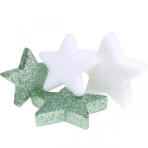 Produkt Dekoracja rozproszona Gwiazdki świąteczne zielone białe Ø4/5cm 40 szt