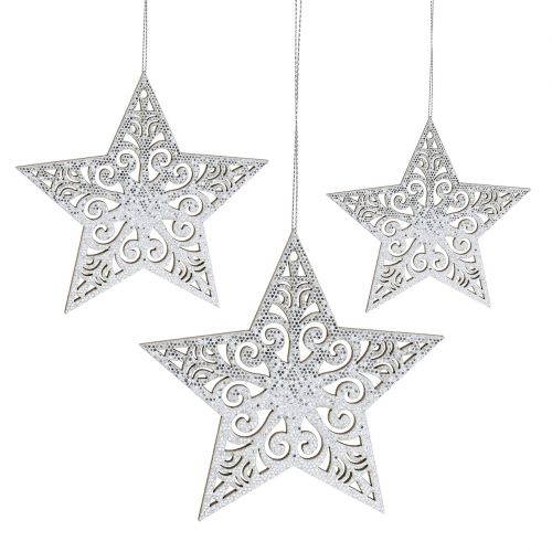 Floristik24 Gwiazda srebrna do zawieszenia 8cm - 12cm 9szt