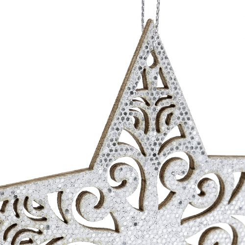 Floristik24 Gwiazda srebrna do zawieszenia 8cm - 12cm 9szt