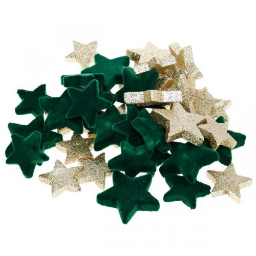 Floristik24 Ozdoba gwiazda rozproszona mix zieleni i złota Świąteczna 4cm/5cm 40 szt
