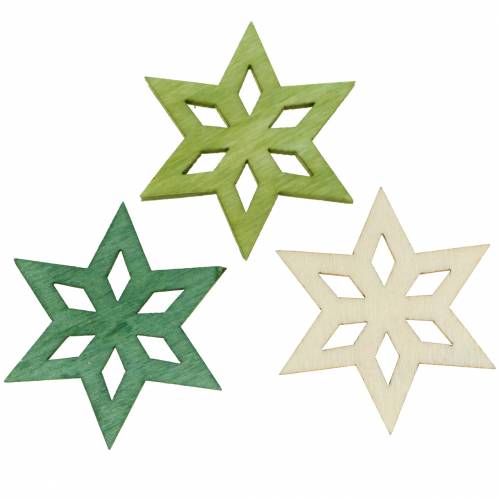 Floristik24 Dekoracja rozproszona drewniana gwiazdka zielona mix 4cm 72 szt