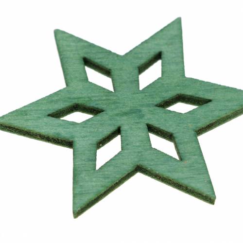 Floristik24 Dekoracja rozproszona drewniana gwiazdka zielona mix 4cm 72 szt