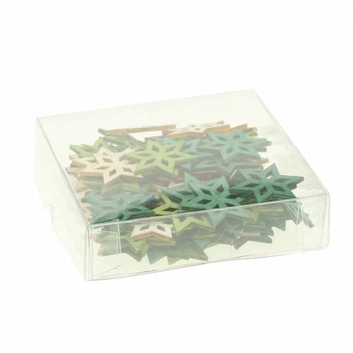 Floristik24 Dekoracja rozproszona drewniana gwiazdka zielona mix 4cm 72 szt
