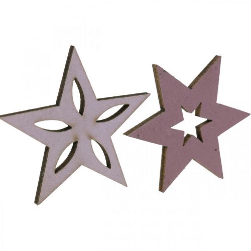 Produkt Deco Wooden Stars Purple Poinsettias Self Adhesive 4cm Mix 36szt