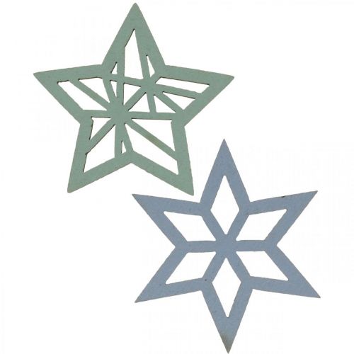 Deco Stars Wood Blue, Green Wood Stars Christmas 4cm Mix 36szt