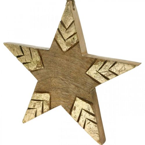 Produkt Gwiazda Mango Wood Naturalna, Złota Gwiazda Drewniana Duża do Powieszenia 25cm 2szt.