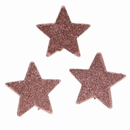 Floristik24 Gwiazda z brokatem Scatter Deco 6,5cm różowa 36szt