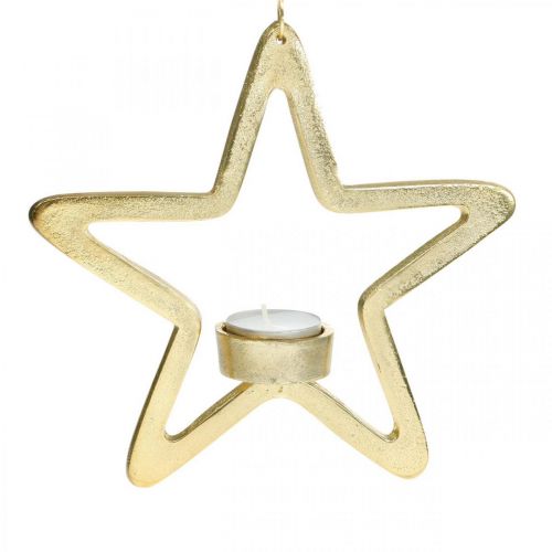 Floristik24 Dekoracyjny świecznik na podgrzewacze w kształcie gwiazdki do zawieszenia metalowy złoty 20cm