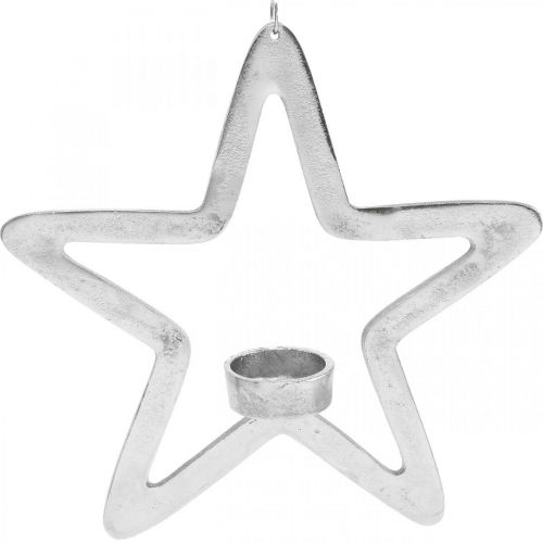 Floristik24 Dekoracyjny metalowy świecznik na podgrzewacze w kształcie gwiazdki do zawieszenia srebrny 24cm