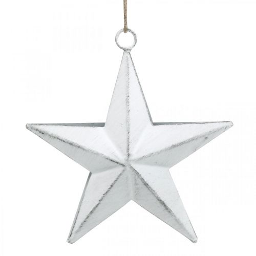 Floristik24 Metalowa gwiazda do powieszenia, zawieszka świąteczna, dekoracja adwentowa biała, Shabby Chic 11×11cm